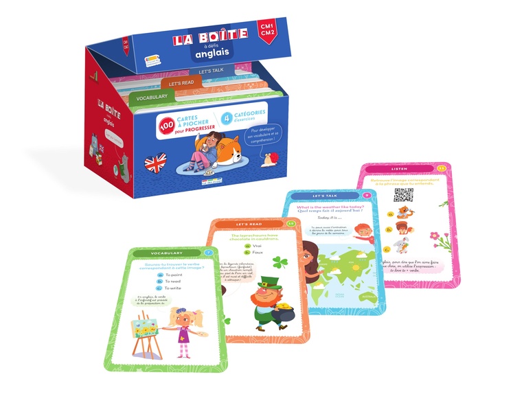 LA BOITE A DEFIS ANGLAIS - CM1-CM2 - 100 CARTES A PIOCHER POUR PROGRESSER