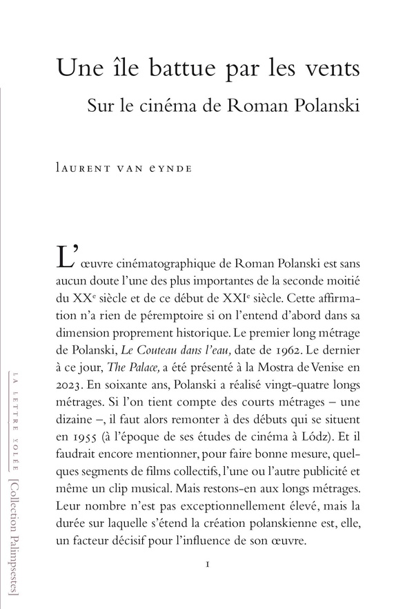 UNE ILE BATTUE PAR LES VENTS - SUR LE CINEMA DE ROMAN POLANSKI