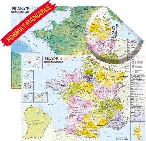 FRANCE 1/1.500.000 CARTE ADMINISTRATIVE ET PHYSIQUE (SANS BARRES ALU, 95 * 67 CM)