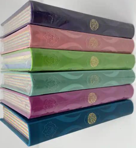 SAINT CORAN (17 X 24 CM)AVEC PAGES ARC-EN-CIEL (RAINBOW) -ARABE HAFS SEULE - COUVERTURE DAIM ALEATOI