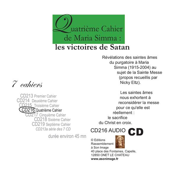 QUATRIEME CAHIER DE MARIA SIMMA :  LES VICTOIRES DE SATAN - LIVRE AUDIO - CD216