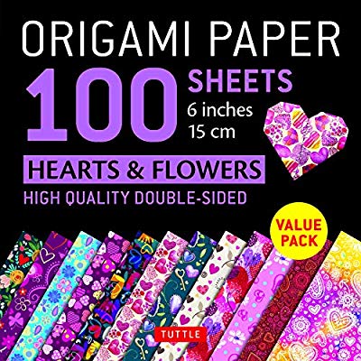 ORIGAMI PAPER 500 SHEETS HEARTS & FLOWERS PATTERNS  6" (15 CM) /ANGLAIS