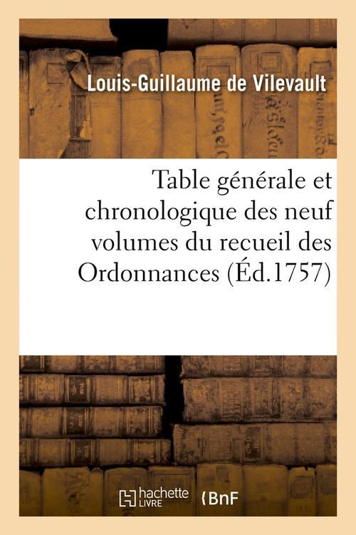 TABLE GENERALE ET CHRONOLOGIQUE DES NEUF VOLUMES DU RECUEIL DES ORDONNANCES (ED.1757)