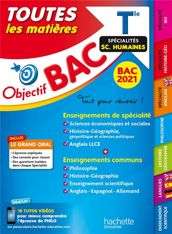 Objectif bac 2021 toutes les matieres term enseignements communs + specialites sciences humaines