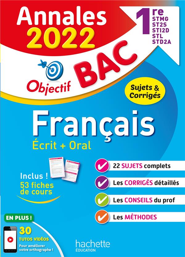 Annales bac 2022 - francais 1res stmg - sti2d - st2s - stl - std2a - sthr
