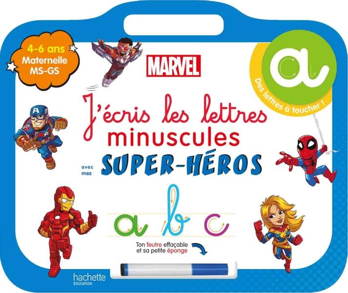 Disney - mes super-heros marvel - ardoise j'ecris les lettres minuscules  (4-6 ans)