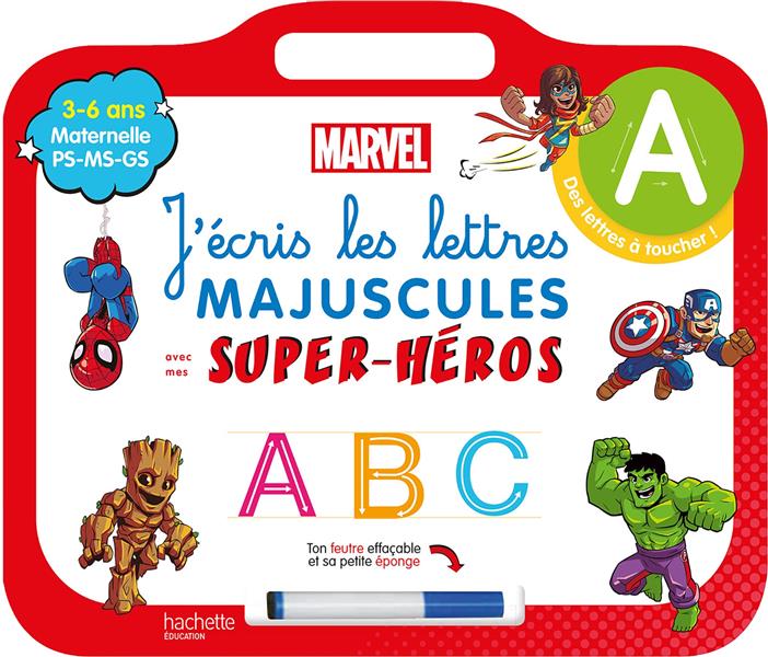 Disney - mes super-heros marvel - ardoise j'ecris les lettres majuscules  (3-6 ans)