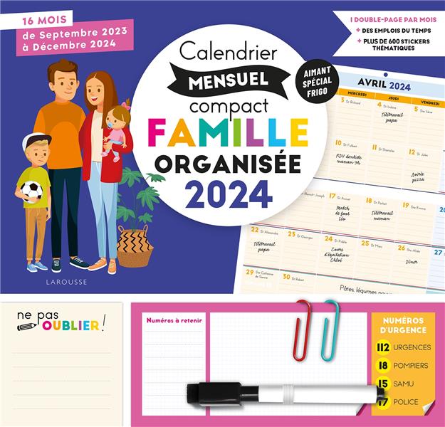 CALENDRIER COMPACT MENSUEL FAMILLE ORGANISEE 2024