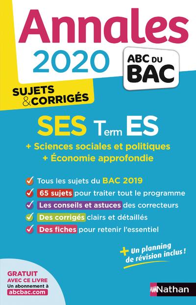 Annales bac 2020 sciences economiques et sociales ter es - ssp + ea - sujets & corriges