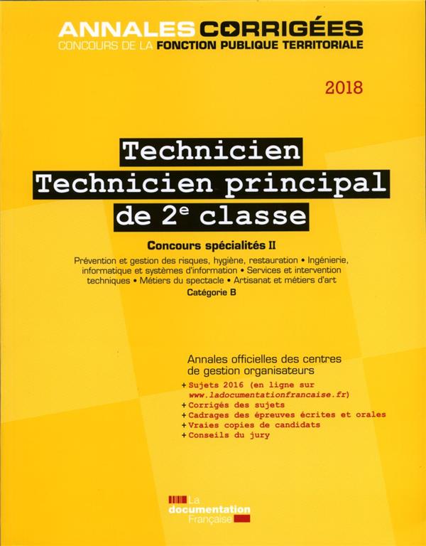 TECHNICIEN PRINCIPAL DE 2E CLASSE 2018 - CONCOURS SPECIALITES II