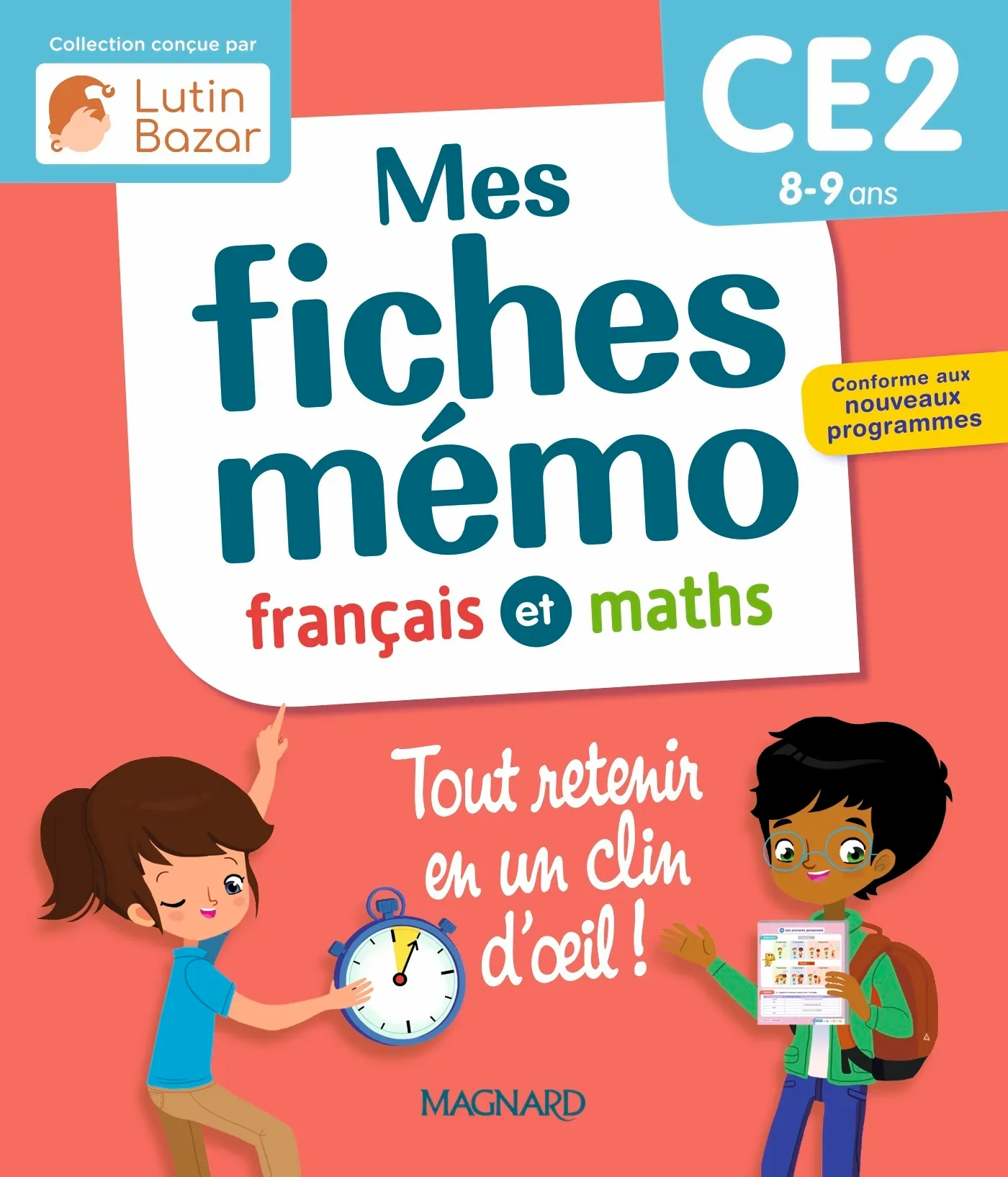 Mes fiches memo francais et maths ce2 - une collection concue par lutin bazar - tout retenir en un c