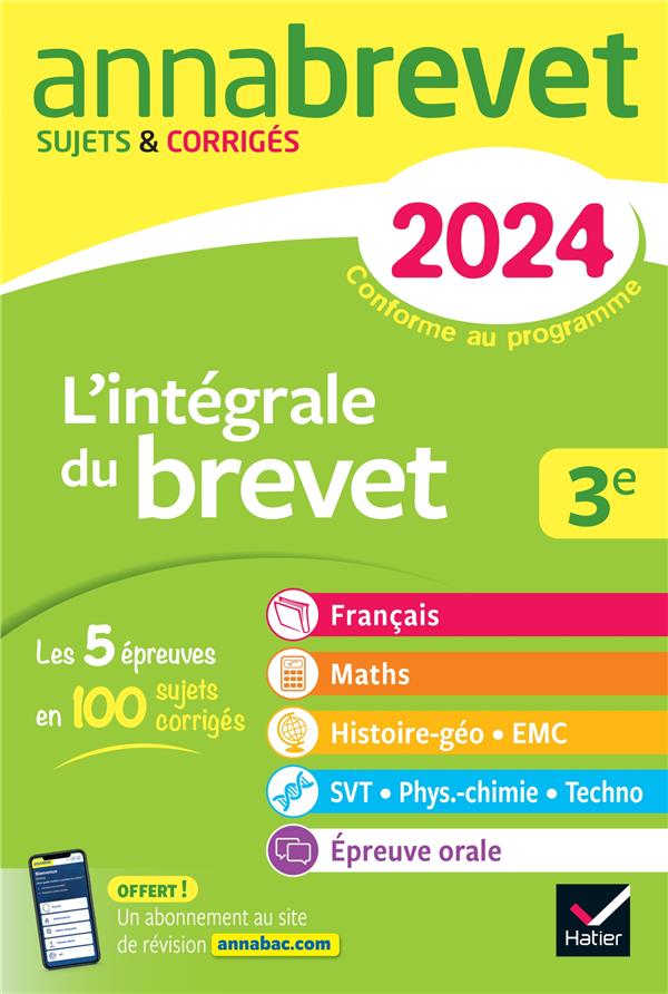 Annales du brevet annabrevet 2024 l'integrale du brevet 3e (tout-en-un) - toutes les matieres des ep
