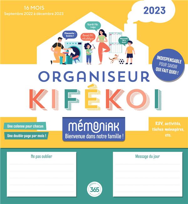 Organiseur memoniak kifekoi, calendrier mensuel en colonnes (sept. 2022- dec. 2023)