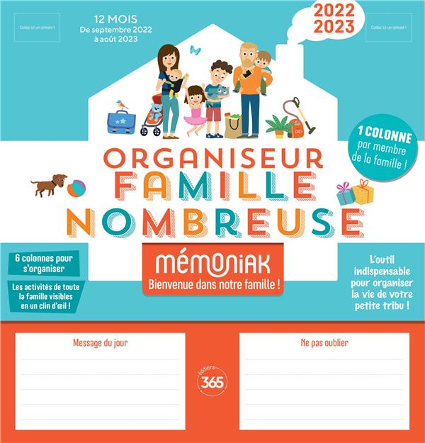 Organiseur familial memoniak special famille nombreuse, calendrier mensuel 6 colonnes, 12 mois