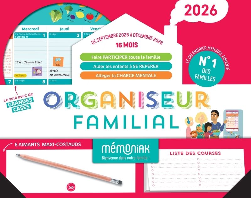 Organiseur familial memoniak 2026, calendrier organisation familiale mensuel (sept. 2025- dec. 2026)