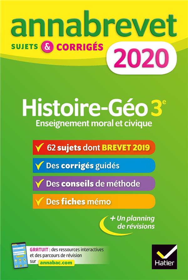 Annales du brevet annabrevet 2020 histoire geographie emc 3e - 65 sujets corriges