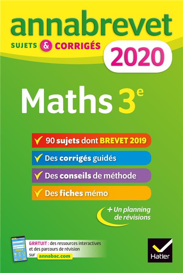 Annales du brevet annabrevet 2020 maths 3e - 90 sujets corriges