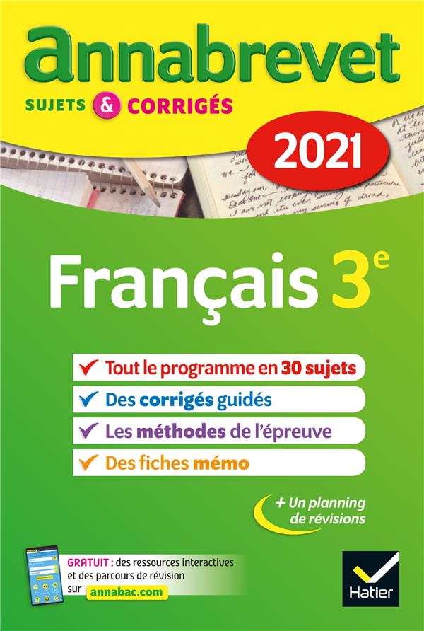 Annales du brevet annabrevet 2021 francais 3e - sujets, corriges & conseils de methode