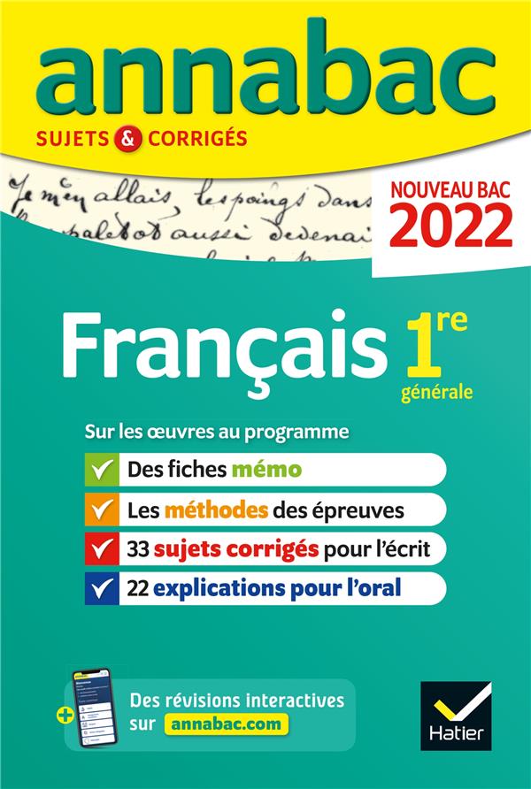 Annales du bac annabac 2022 francais 1re generale - methodes & sujets corriges nouveau bac