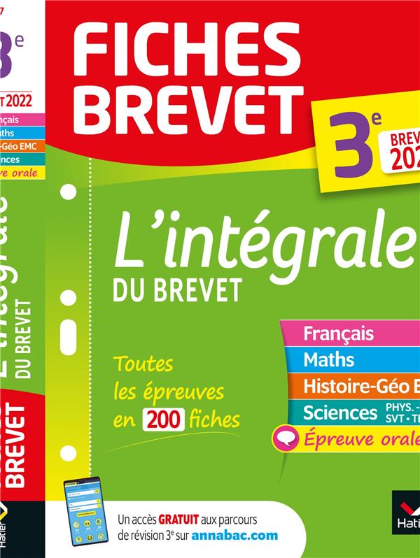 Fiches brevet l'integrale du brevet - tout-en-un 3e brevet 2022 - fiches de revision pour les 5 epre