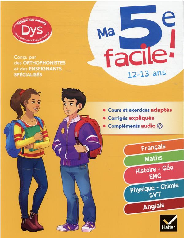 MA 5E FACILE ! ADAPTE AUX ENFANTS DYSLEXIQUES (DYS) OU EN DIFFICULTE D'APPRENTISSAGE - FRANCAIS, MAT
