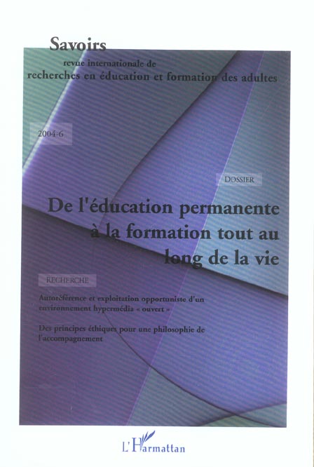 DE L'EDUCATION PERMANENTE A LA FORMATION TOUT AU LONG DE LA VIE - VOL06