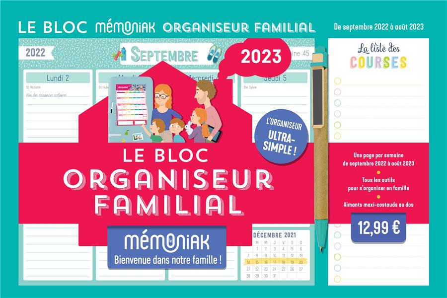 LE BLOC HEBDOMADAIRE ORGANISEUR FAMILIAL MEMONIAK, CALENDRIER (SEPT. 2022-  AOUT 2023)