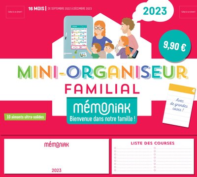 MINI-ORGANISEUR FAMILIAL MEMONIAK, CALENDRIER FAMILIAL MENSUEL (SEPT. 2022-  DEC. 2023)
