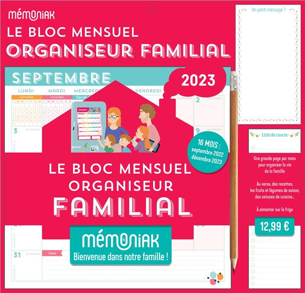  Organiseur familial Mémoniak 2024, calendrier organisation  familial mensuel (sept. 2023- déc. 2024) - Nesk - Livres