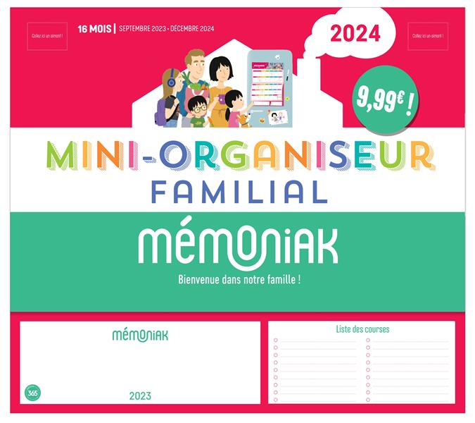 Mémoniak : Le Bloc mensuel organiseur familial Mémoniak 2024, calendrier 12  mois (sept. 2023- août 2024) - Éditions 365