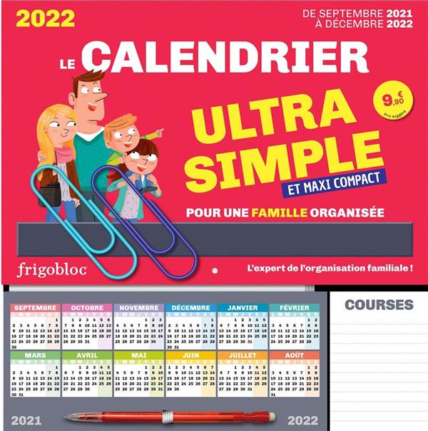 FRIGOBLOC LE MINI CALENDRIER ULTRA SIMPLE POUR UNE FAMILLE ORGANISEE ! DE  SEPT 2021 A DEC 2022